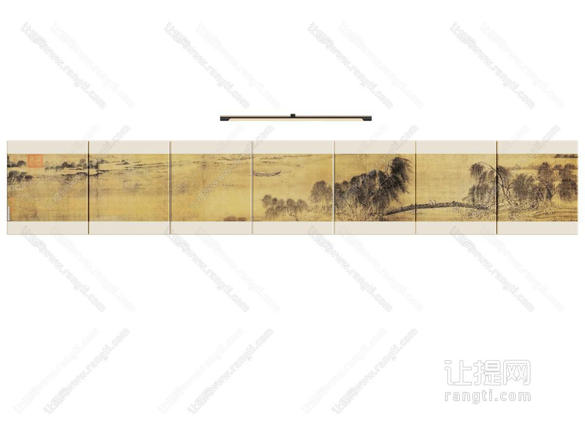 新中式中式挂画 山水画 过道长条挂画 宋代挂画 茶室挂